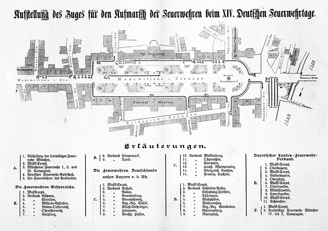 Der Aufstellungsplan zum großen Aufmarsch der Feuerwehr zum XIV. Deutschen Feuerwehrtag